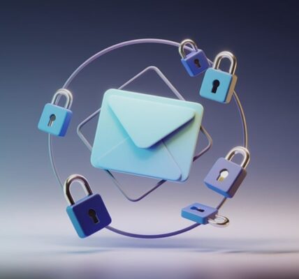 A digital email icon surrounded by blue locks, symbolizing email security.