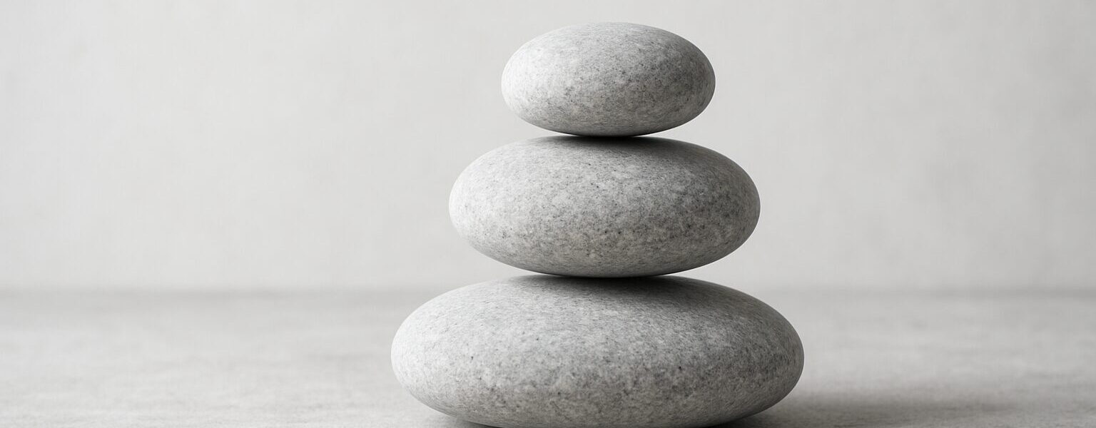 Three stacked smooth stones on a neutral background
